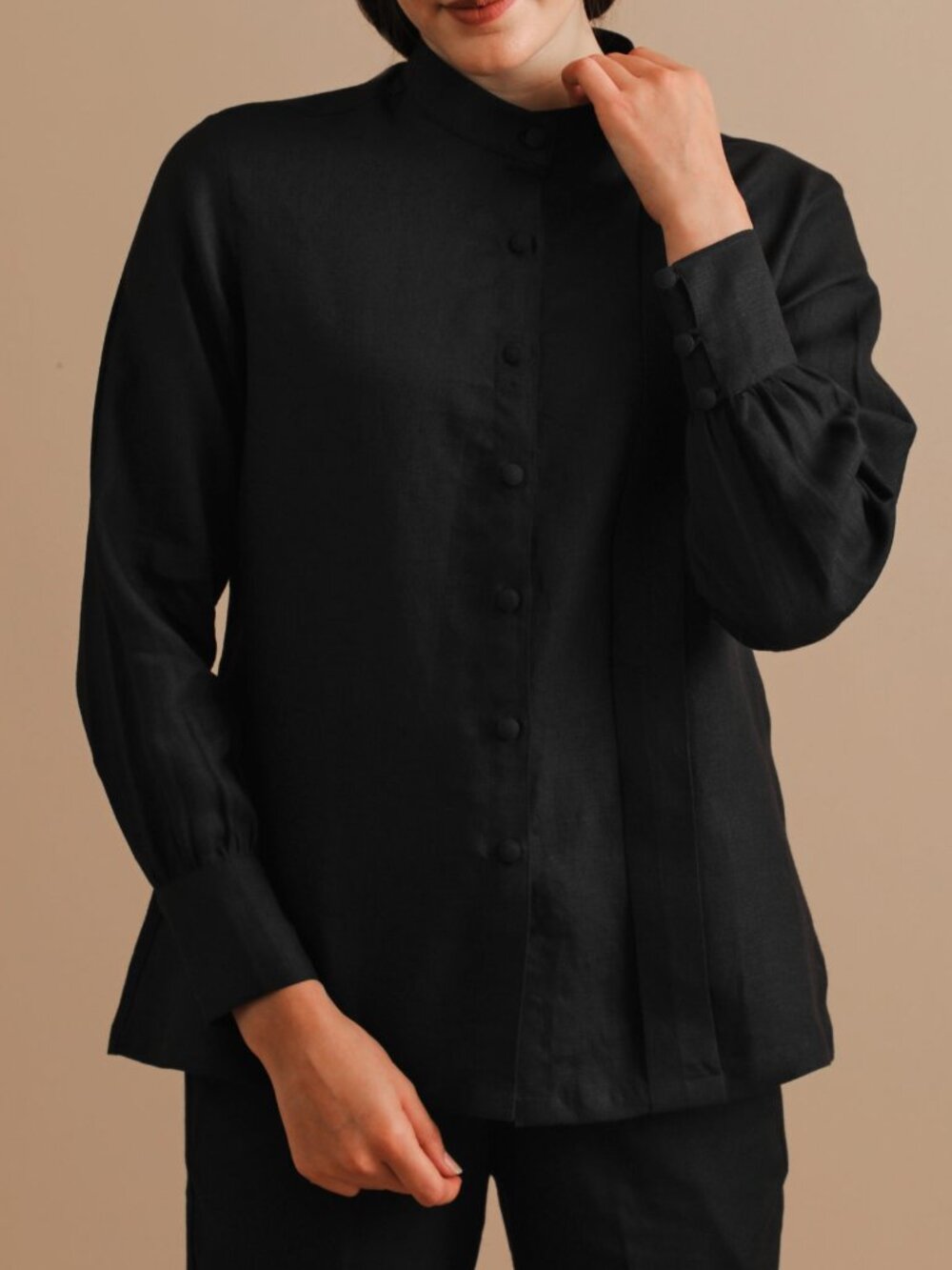 NEW Turn Black Linen Shirt SIZE XL Button Down, Long Sleeves, Black